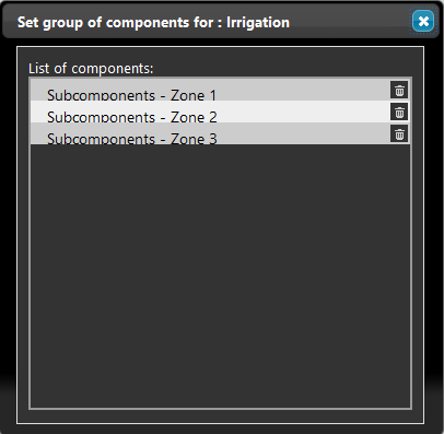 Irrigation's window for the Zones to control inside the Home automation software EVe Manager