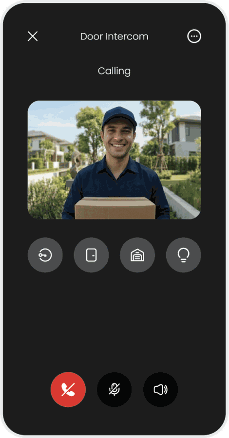 Video door intercom call with door, gate and light shortcuts