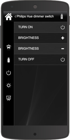 How the Philips HUE Dimmer switch looks like inside the Home automation app EVE Remote Plus classic style