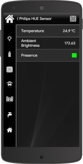How the Philips HUE motion sensor looks like inside the Home automation app EVE Manager Classic view